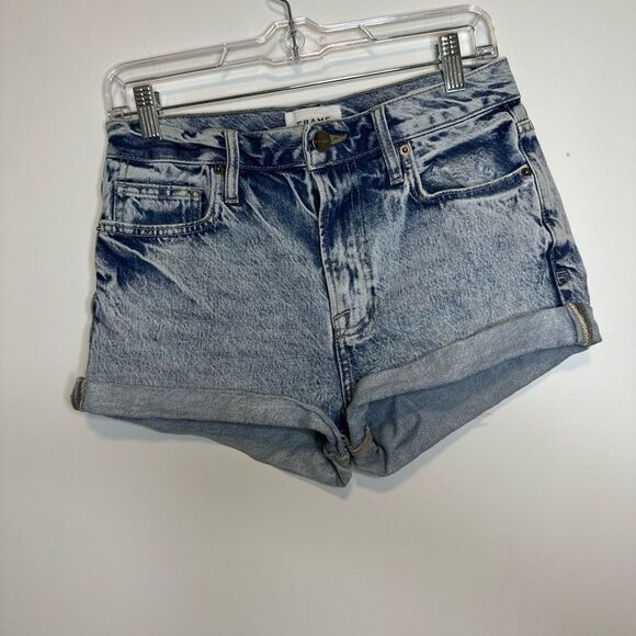 FRAME Le Simone distressed Loose Fit Hise Denim Shorts Size 25 - Picture 2 of 5